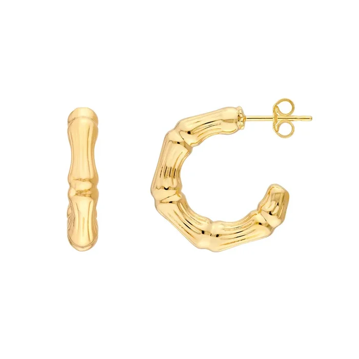 14K Yellow Gold Fluted Bamboo Open Hoop Earrings