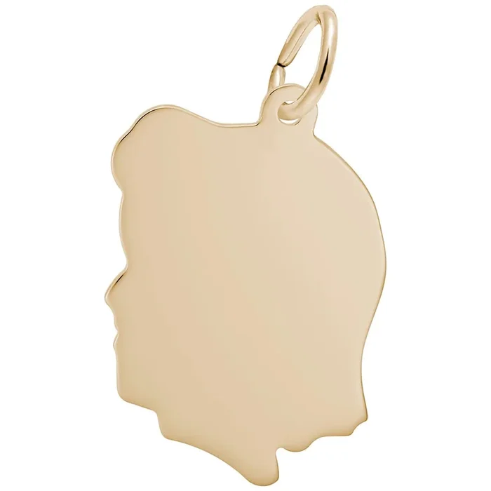 14K Yellow Gold Girl’s Head Silhouette Large Charm