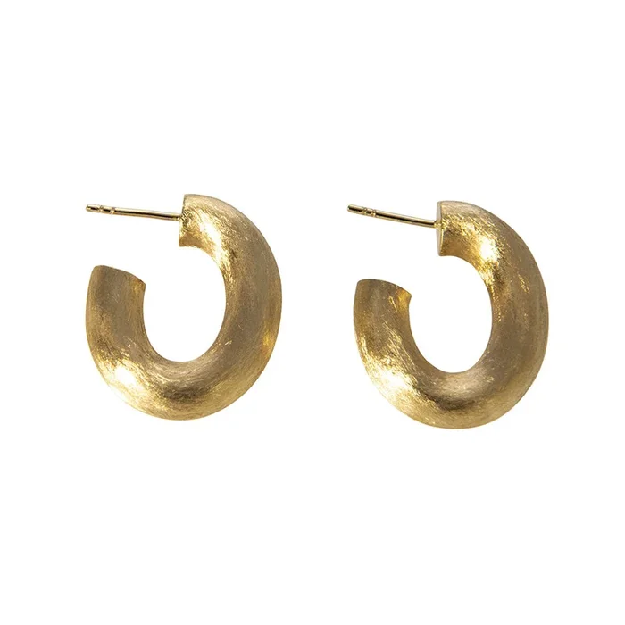 14K Yellow Gold Hand-Etched Oval Hoop Earrings