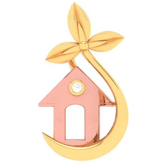 14k Yellow Gold Hut Pendant Adorned With A Leaf From Online Exclusive