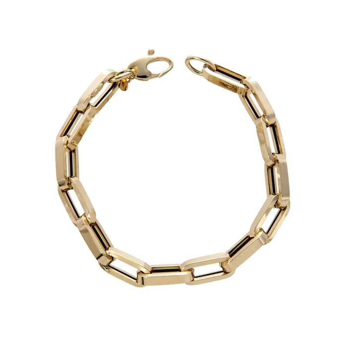 14K Yellow Gold Italian Rectangular Paperclip Link Bracelet 7.5″