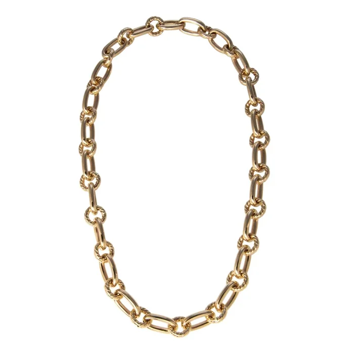 14K Yellow Gold Italian Rope & Polished Link Necklace 18″