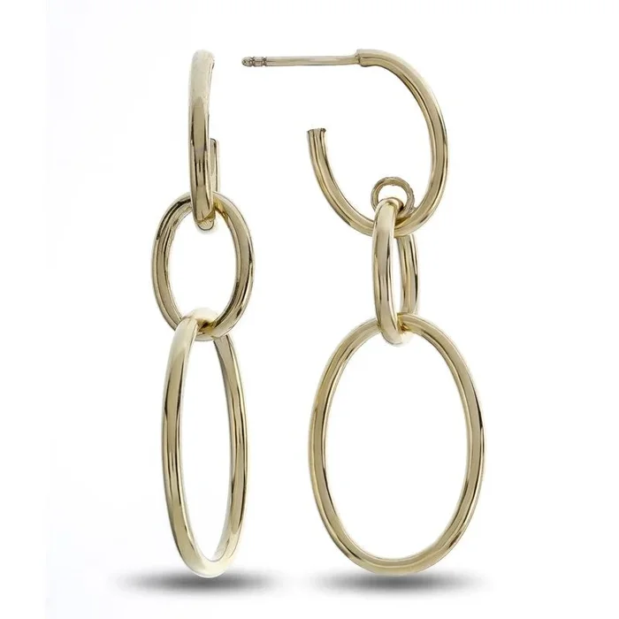 14K Yellow Gold Oval Link Drop Earrings