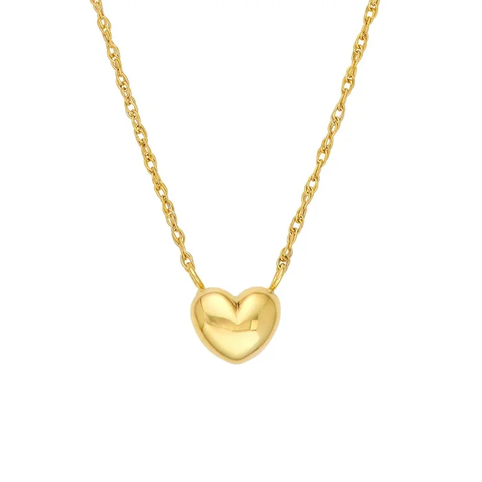 14K Yellow Gold Small Puffy Heart Necklace