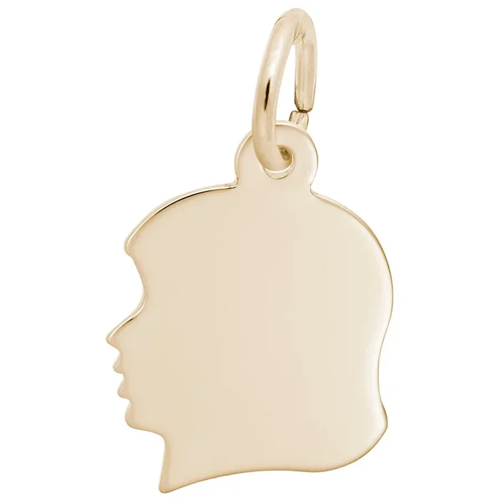 14K Yellow Gold Young Girl’s Head Silhouette Charm