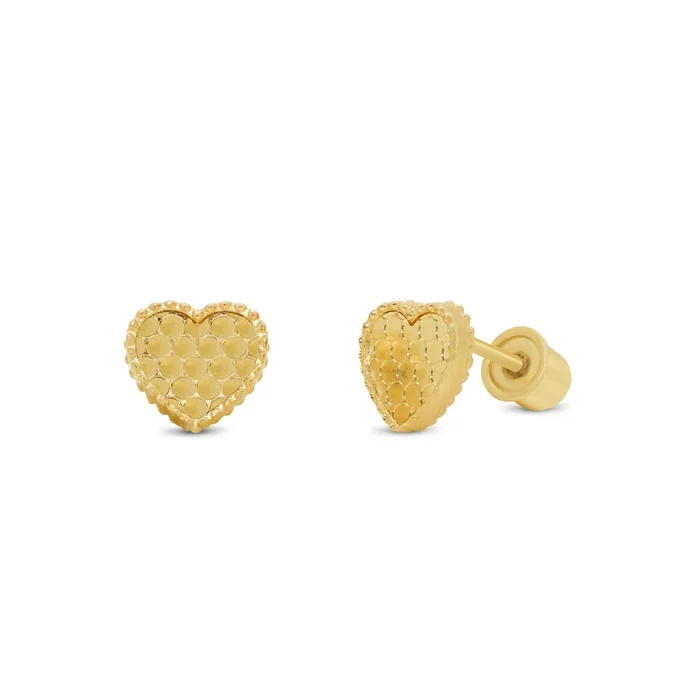 14KE0005. – Pendientes de oro amarillo de 14 quilates con forma de corazón y panal.