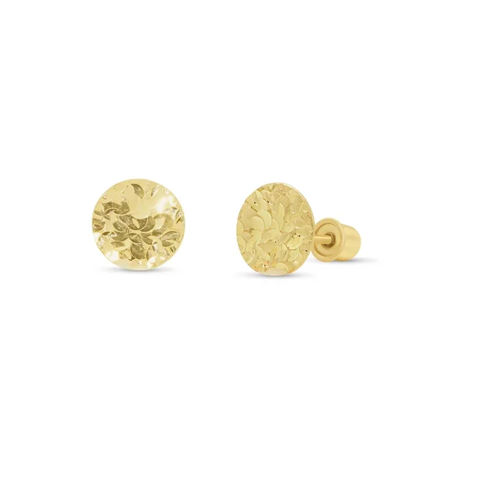 14KE0017. – Pendientes de disco con corte de diamante confeti amarillo de 14 quilates