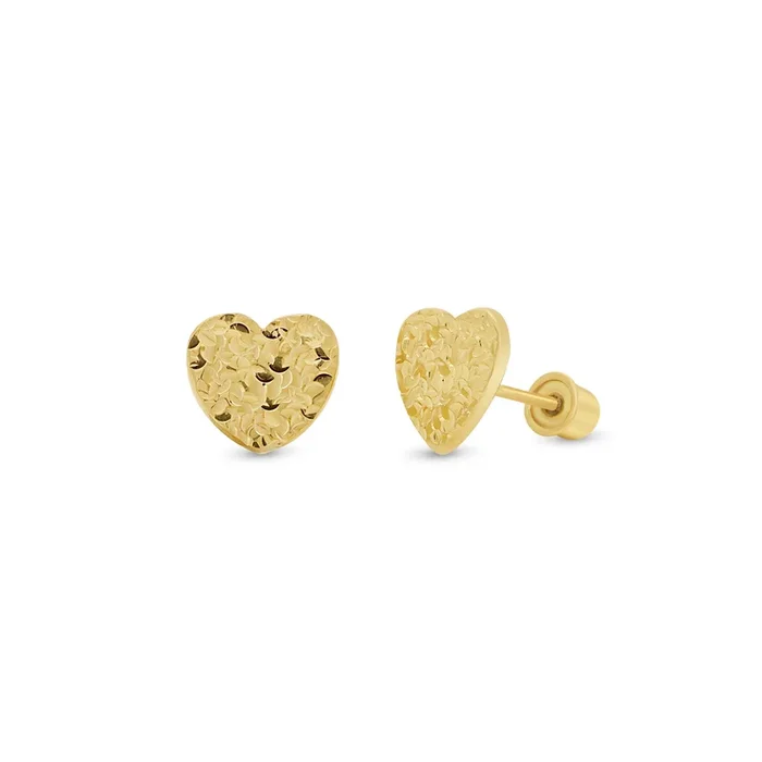 14KE0020. – Pendientes de corazón de confeti con corte de diamante en oro amarillo de 14 quilates
