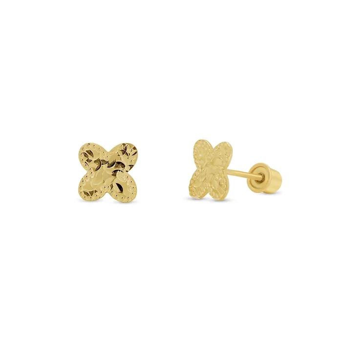 14KE0021. – Pendientes de trébol con confeti con cuentas y corte de diamante en oro amarillo de 14 quilates