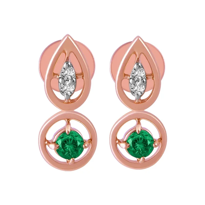 14KT (585) Yellow Gold & Diamond Earrings with Green Stone Detailing