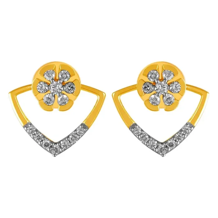 14KT (585) Yellow Gold & Diamond Floral Design Stud Earrings