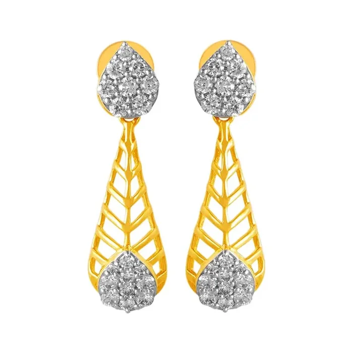 14KT (585) Yellow Gold & Diamond Geometrical Drop Earrings