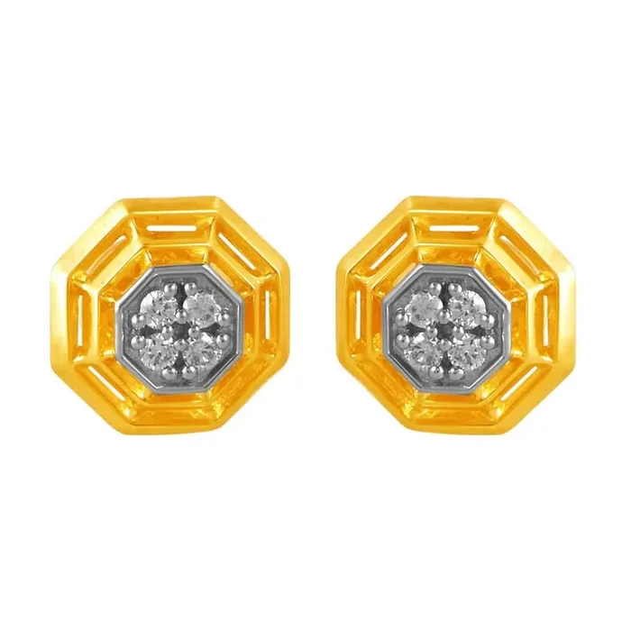 14KT (585) Yellow Gold & Diamond Octagon Shaped Stud Earrings