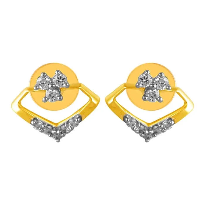 14KT (585) Yellow Gold & Diamond Unique Shaped Stud Earrings