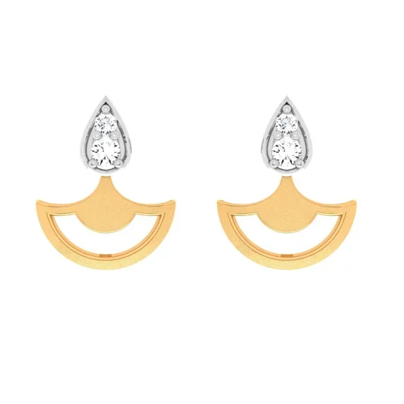 14KT Diya Shaped Stone Studded Gold Earring For Daily Use