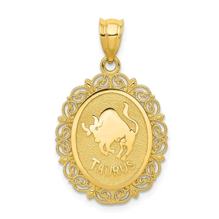 14KT Gold 25X18MM Zodiac Sign Taurus Pendant. Chain Not Included