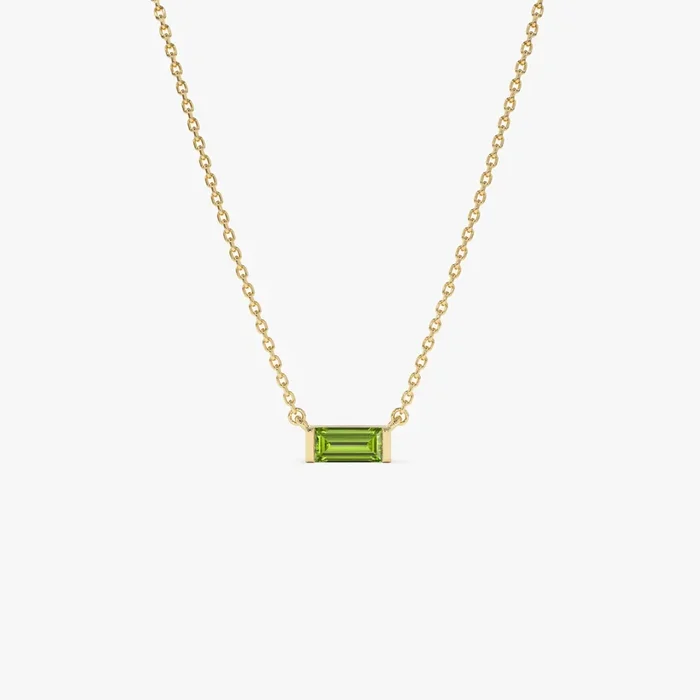 14Kt Gold Baguette Peridot Dainty Birthstone Necklace