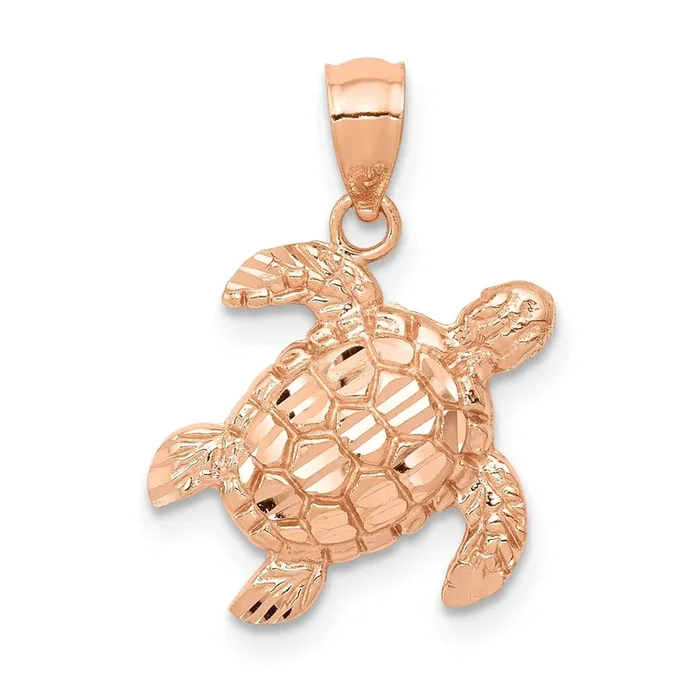 14KT Rose Gold 15X14MM Diamond-cut Turtle Pendant. Chain Not Included