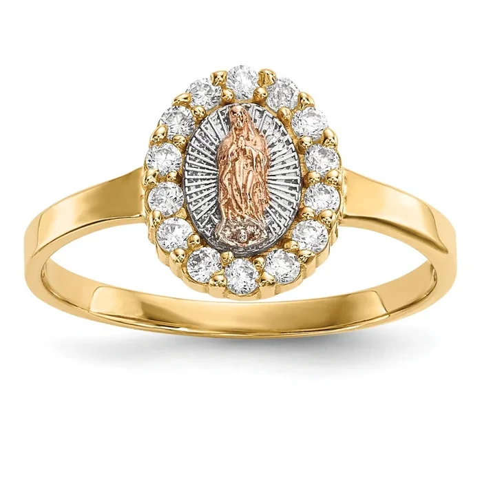 14KT Tri-Color Gold and CZ Guadalupe Ring; Size 7