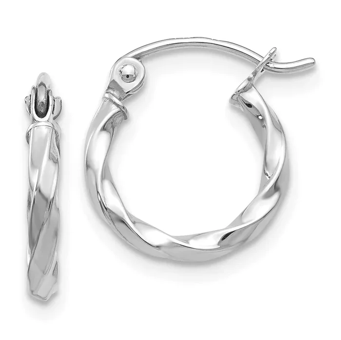 14KT White Gold 10X2MM Twist Hoop Earrings