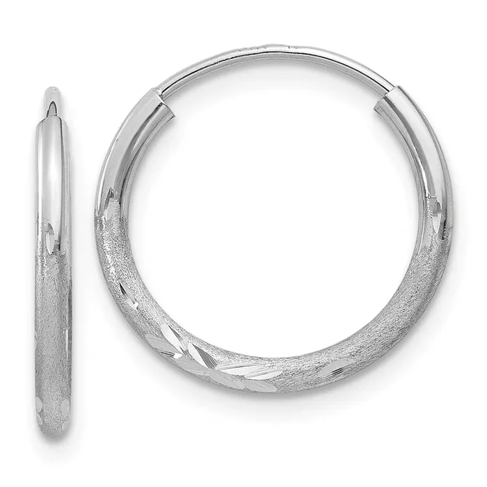 14KT White Gold 14X1.5MM Diamond-cut Endless Hoop Earrings