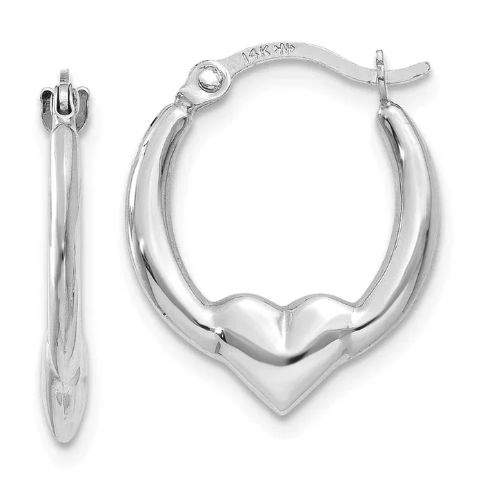 14KT White Gold 16X13MM Heart Hoop Earrings