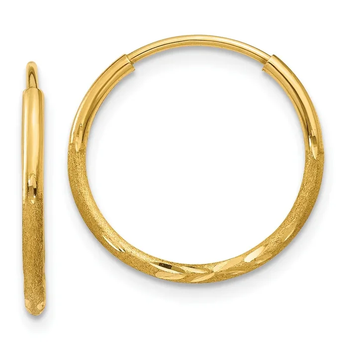 14KT Yellow Gold 14X1.25MM Diamond-cut Hoop Earrings