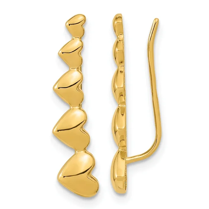 14KT Yellow Gold 22.9X5MM Heart Ear Climber Earrings