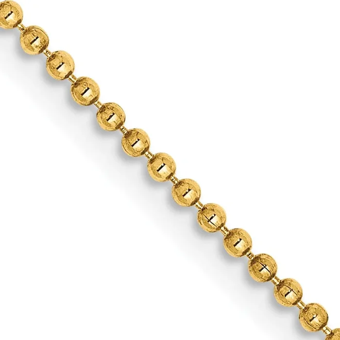 14KT Yellow Gold 24-inch 1.2MM Diamond-cut Lobster Clasp Beaded Chain