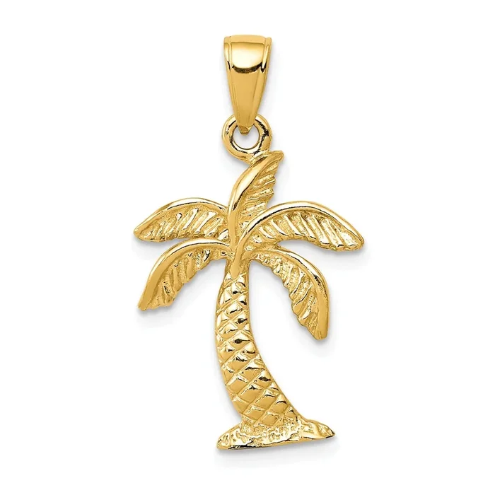 14KT Yellow Gold 28X16MM Palm Tree Pendant. Chain Not Included
