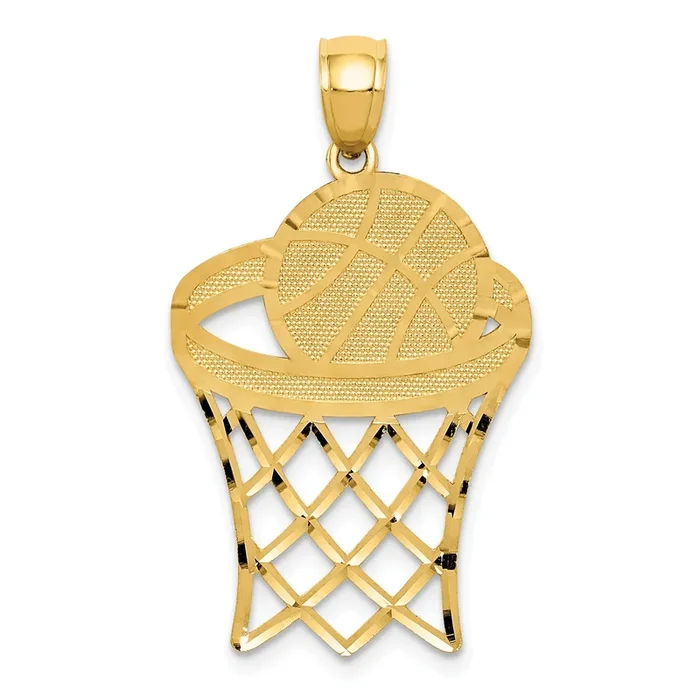 14KT Yellow Gold 32X19MM Basketball Pendant. Chain Not Included