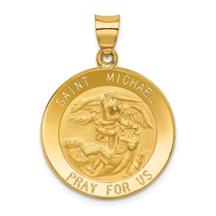 14KT Yellow Gold 32X22MM Medal Saint Michael Pendant. Chain Not Included