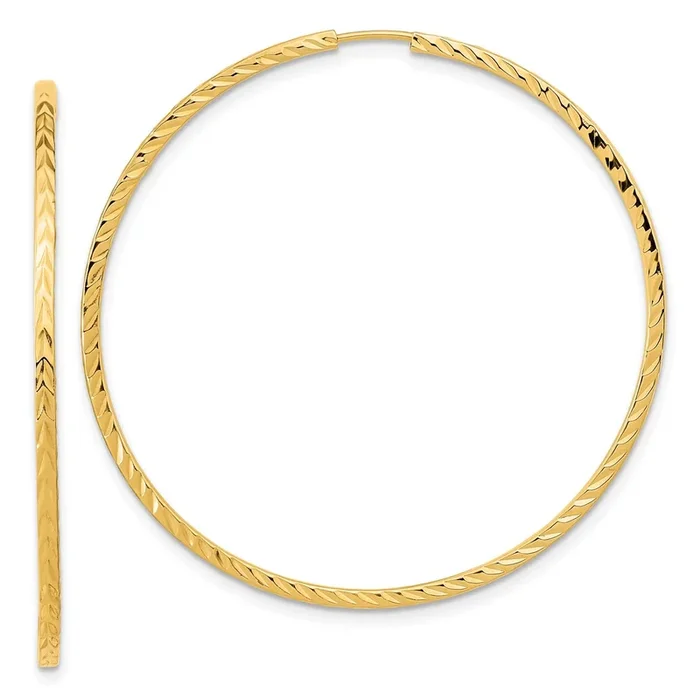 14KT Yellow Gold 45X1.35MM Diamond-cut Endless Hoop Earrings