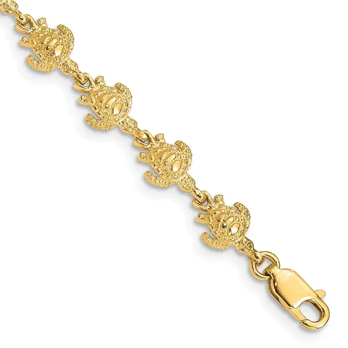 14KT Yellow Gold 7-inch 7MM Lobster Clasp Turtle Bracelet