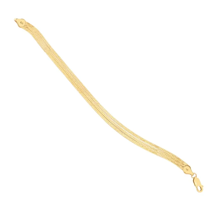 14KT Yellow Gold 7-inch Herringbone Triple Strand Bracelet