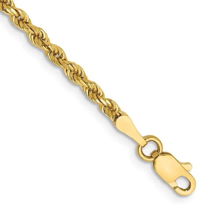 14KT Yellow Gold 8-inch 2.25MM Diamond-cut Lobster Clasp Rope Bracelet