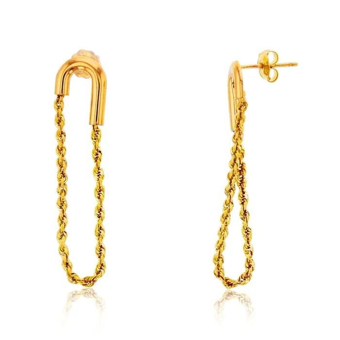 14KT Yellow Gold 9X40MM Twisted Rope Dangle Earrings