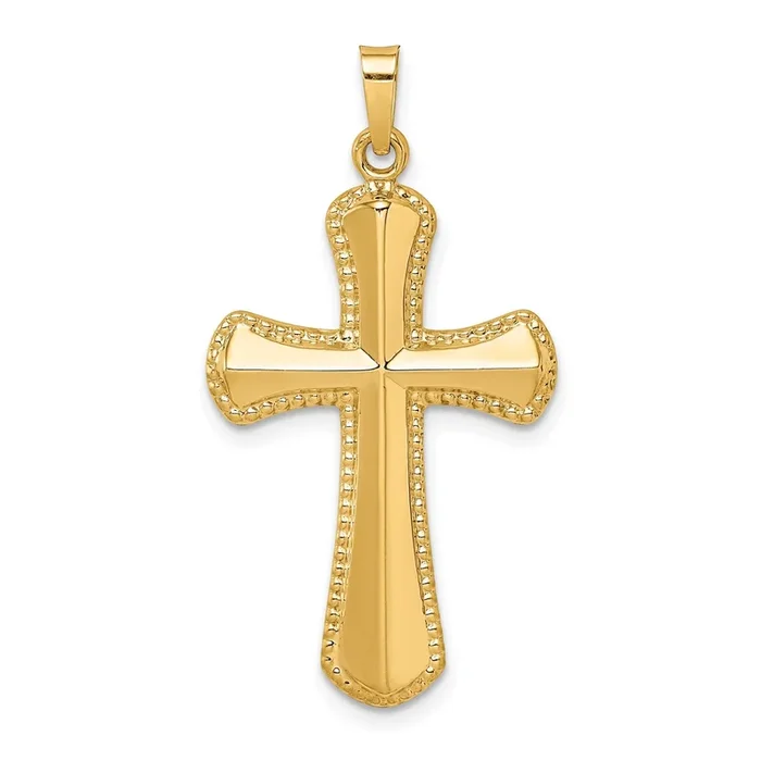 14KT Yellow Gold Beaded Cross Pendant. Chain Not Included