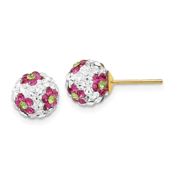 14KT Yellow Gold Crystal 8MM Flower Earrings