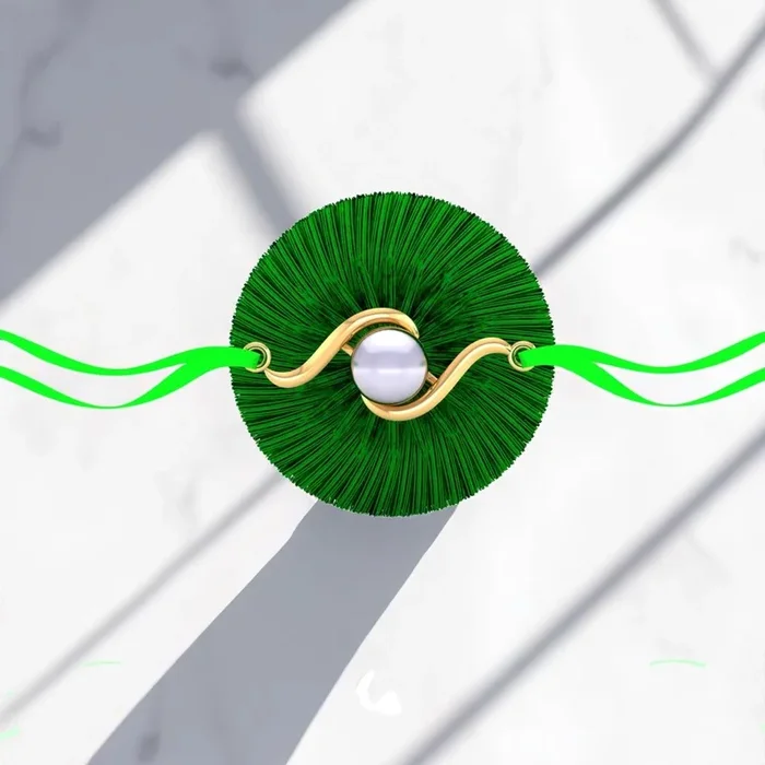 14KT Yellow Gold Elegant Design Wave Plastic Pearl Rakhi for Men’s