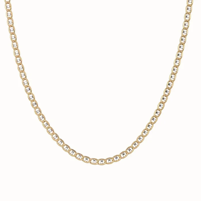 14KT Yellow Gold With Rhodium Plating 24-inch 6.25MM Diamond-cut Pave Anchor Link Chain