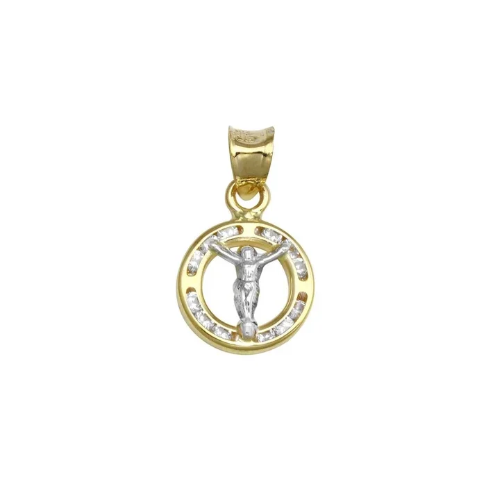 14P00004. – 14 Karat Yellow Gold CZ Disc Crucifix Pendant