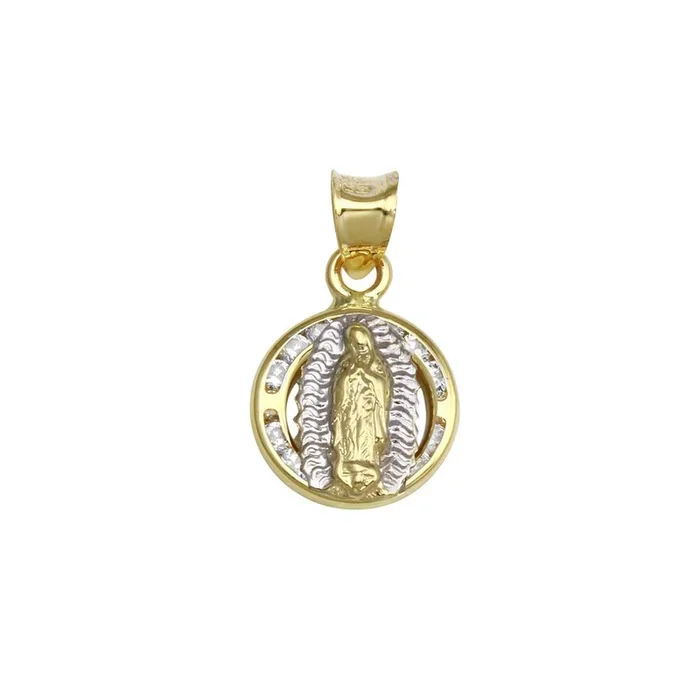 14P00005. – Colgante Guadalupe con disco de circonita cúbica en oro amarillo de 14 quilates