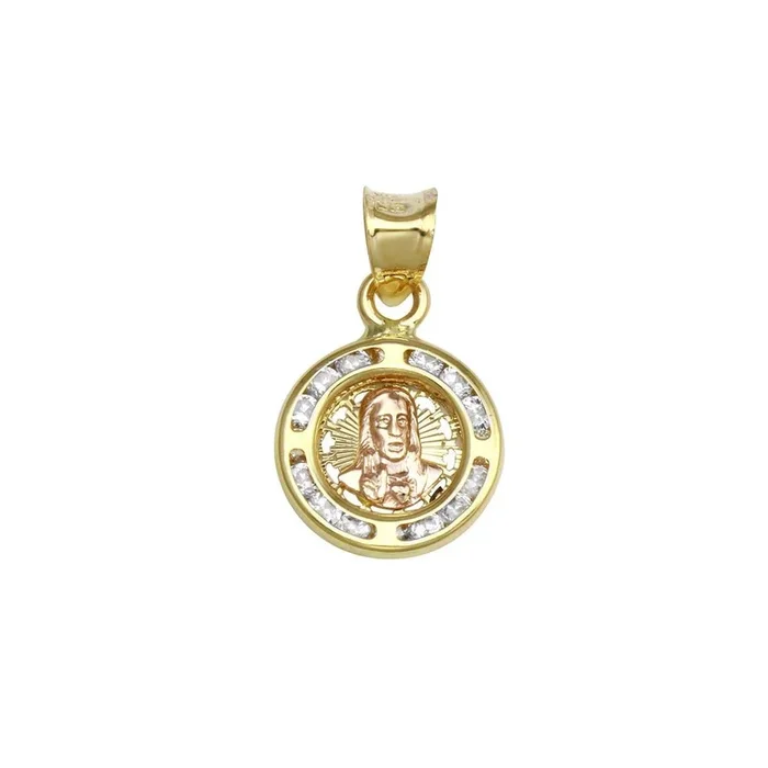 14P00007. – 14 Karat Yellow Gold CZ Disc Jesus Pendant