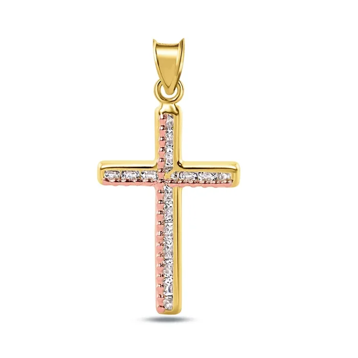 14P00052 – Colgante de circonita cúbica transparente con cuentas de oro amarillo de 14 quilates