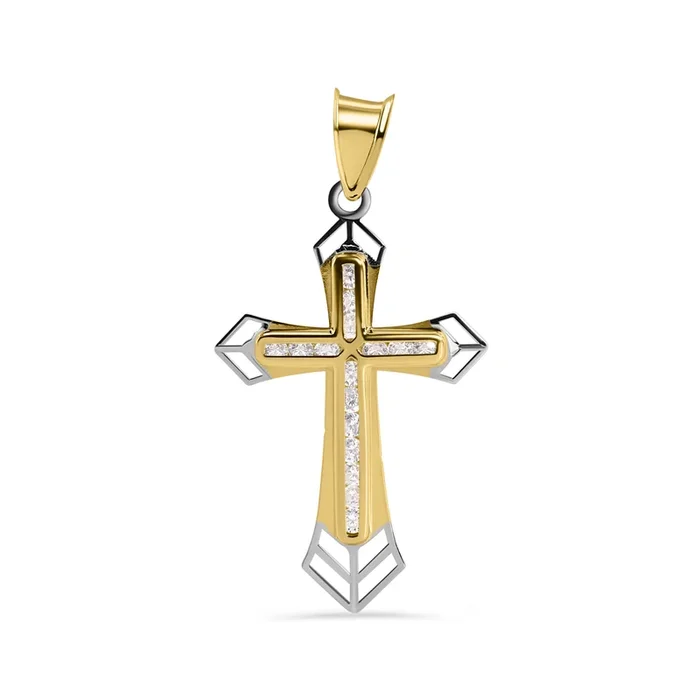 14P00143. – Colgante de cruz de oro amarillo de 14 quilates con circonita cúbica transparente