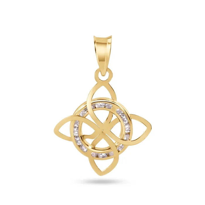 14P00148. – 14 Karat Yellow Gold Witches Knot Nudo De Bruja Clear CZ Large Pendant
