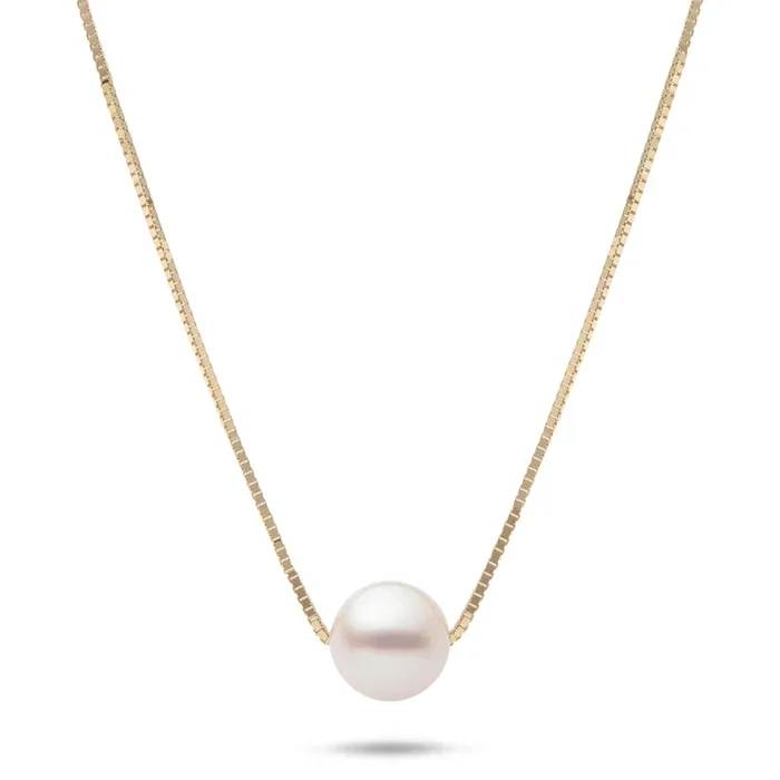 16-18″ Adjustable Akoya White Pearl Necklace in Gold – 8mm