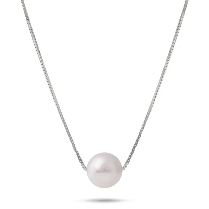 16-18″ Adjustable Akoya White Pearl Necklace in White Gold – 8.5-9mm