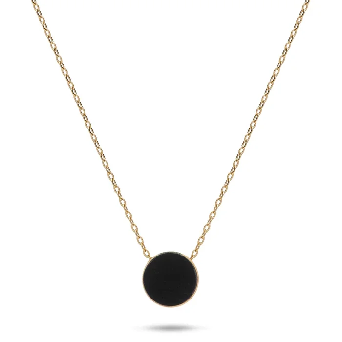 16-18″ Adjustable Eclipse Flipside Black Coral & Mother of Pearl Necklace in Gold – 9mm